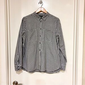 J Crew Mercantile Black White Gingham Plaid Flannel Shirt button down size 14
